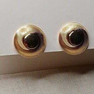 Vintage Napier Gold Tone Swirl Dome Screw Back Earrings Designer